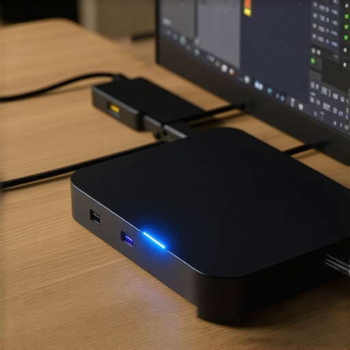 A high-end USB-C docking station with organized cables showing efficient power delivery.