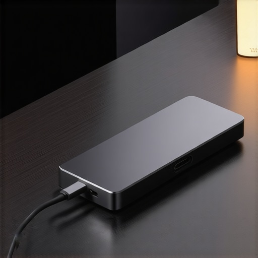 Professional USB-C Dock and Ergonomic Desktop Lighting A high-quality USB-C dock and desk lamp setup designed to reduce interference and eye strain in a professional home office.