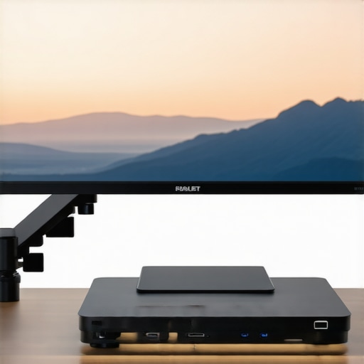Professional Under-Desk Cable Management and Docking Station A clean, organized home office desk featuring hidden cable management and a high-end USB-C dock setup.