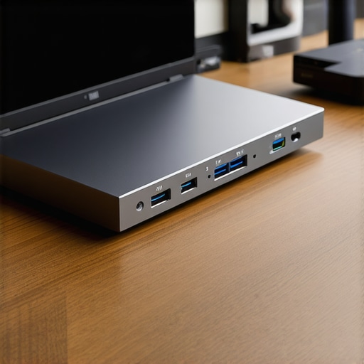 A clean under-desk setup showing a USB-C dock and power cables organized in a metal mesh tray.