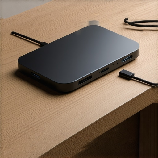 Professional Under-Desk USB-C Dock Integration A sleek silver USB-C dock securely mounted under a desk to streamline workspace cables.