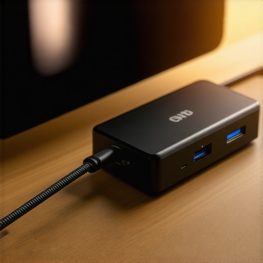 Proper Cable Separation on Modern Desktop Close up of neatly routed power and data cables behind a USB-C dock to prevent signal interference