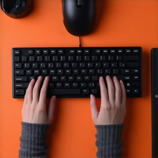 Proper Ergonomic Hand Positioning for Typing Neutral wrist position for ergonomic typing at a modern desk.