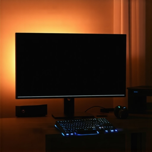 Proper Monitor Bias Lighting Setup A monitor with bias lighting on a desk to reduce eye strain.