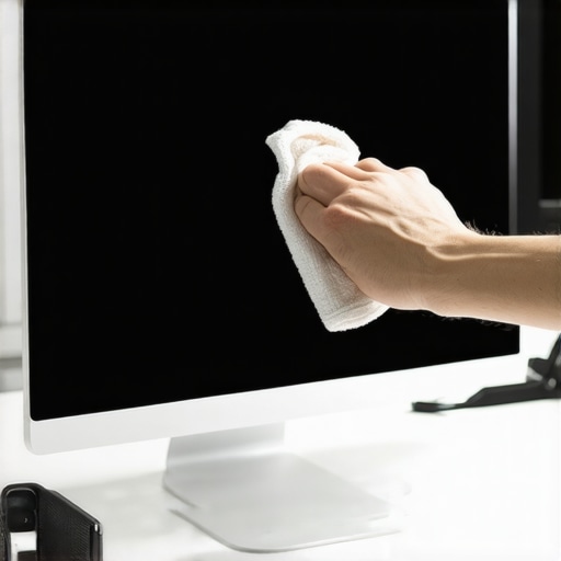 Proper Monitor Cleaning Technique Safely cleaning a computer monitor screen to prevent coating damage