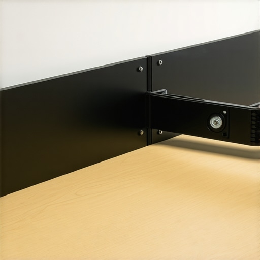 Reinforcing a Monitor Arm Clamp Steel plate reinforcing a monitor arm clamp on a wooden desk