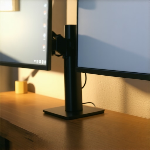 Sleek Minimalist Desk Setup with Ambient Backlighting and USB-C Dock Minimalist wooden floating desk setup at night featuring warm ambient backlighting and organized under-desk cable management.