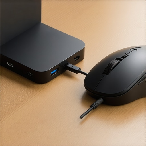 Solving USB-C hub interference with wireless peripherals Close-up of a USB-C dock with a wireless dongle on an extension cable to prevent lag.