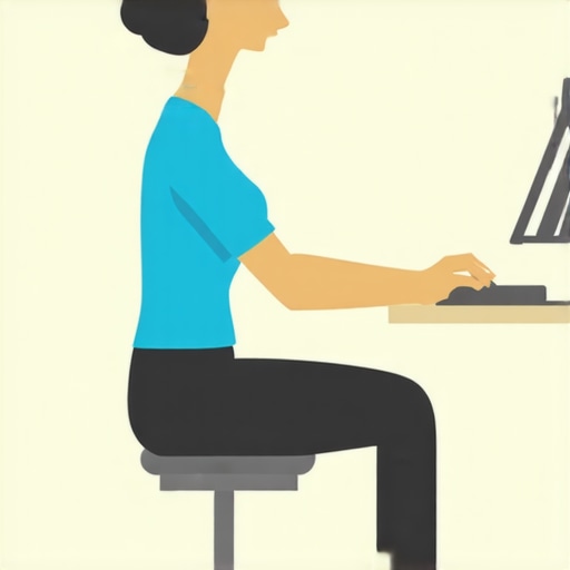 The Geometry of Perfect Ergonomic Posture A side view illustration showing a person sitting with correct ergonomics at a computer desk.