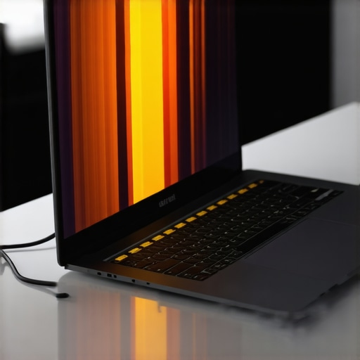 Closed laptop in a vertical stand showing potential heat distribution issues when docked.