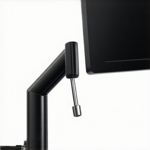 Tightening a Monitor Arm Tension Spring A person using an Allen key to adjust the tension on a computer monitor arm to prevent it from sagging.