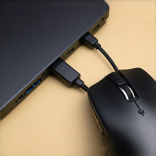 USB Extension Cable for Wireless Mouse A USB extension cable separating a wireless mouse receiver from a USB-C hub to prevent signal interference.