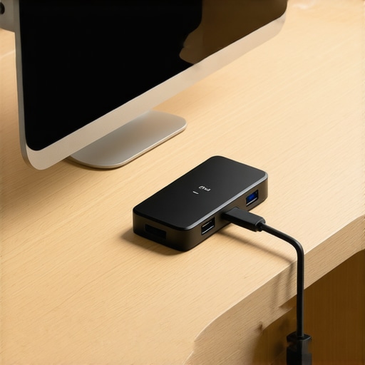 Under Desk Cable Management and USB Hub Mounting Under desk mounted USB-C hub showing organized cable routing and wireless receiver extension to prevent signal interference.