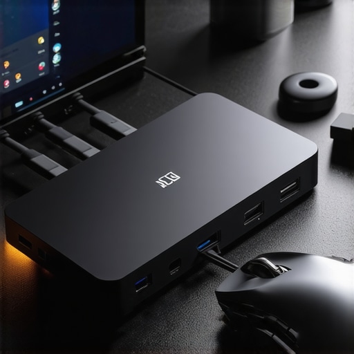 Under-Desk Tech Heat and Signal Interference Close-up of a USB-C dock and power brick in an under-desk tray causing potential interference.