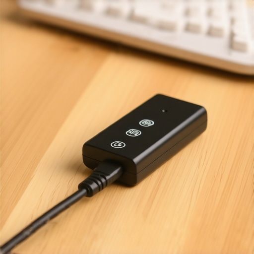 Wireless Receiver Extension Setup A USB wireless receiver connected to an extension cable on a desk to prevent signal interference.